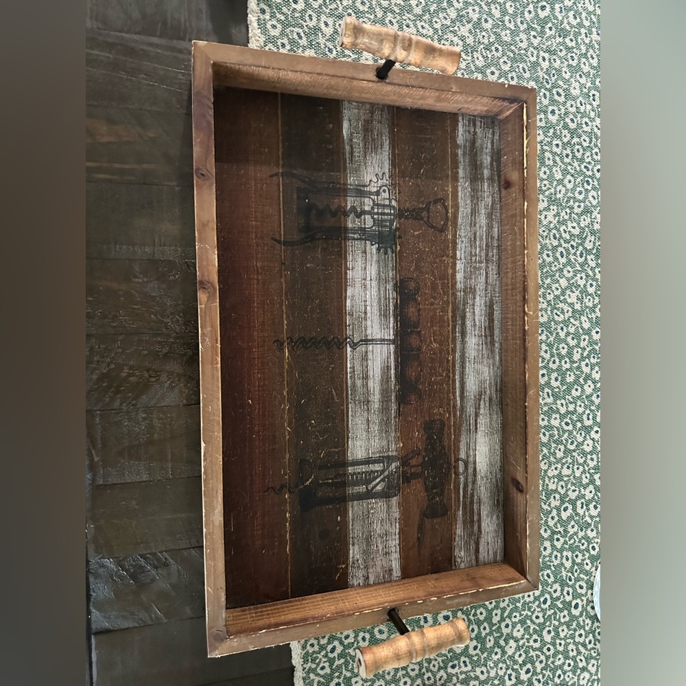 Wood Serving Tray Bon Appetite Wine Bottle  Italian Theme